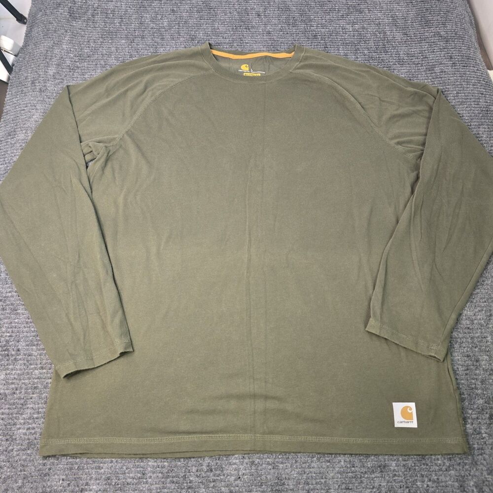 Carhartt Long Sleeve Relaxed Fit Force Large Olive Green Crew Neck Workwear